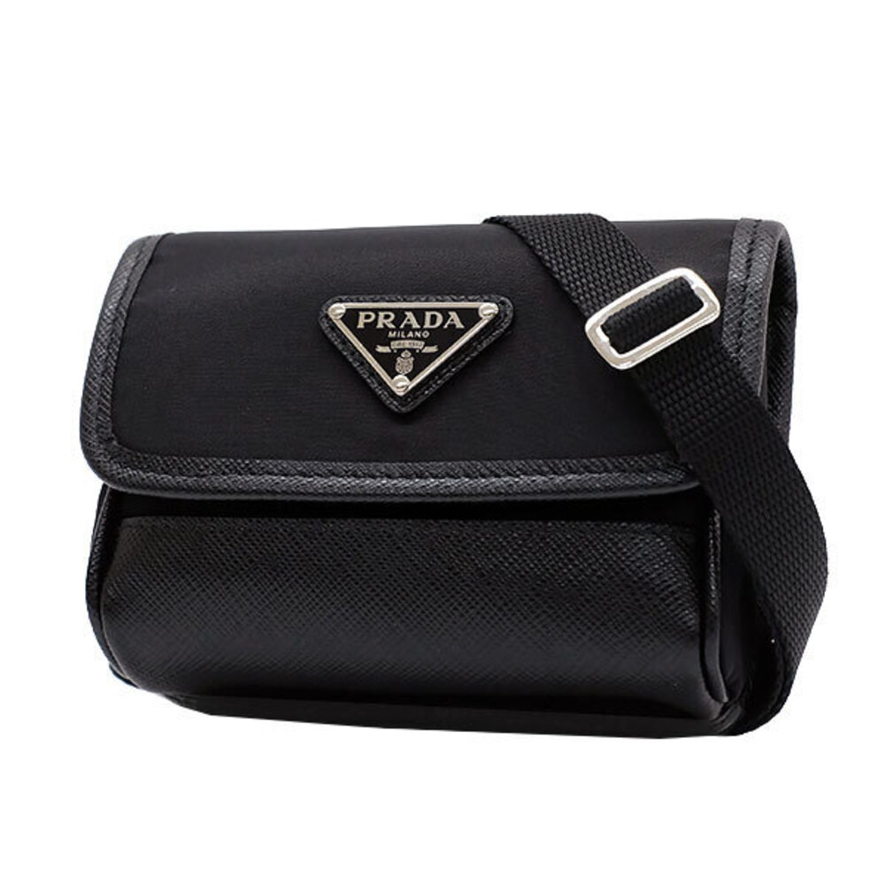 PRADA Crossbody Bag Shoulder Pochette Nylon Leather Black 586 16